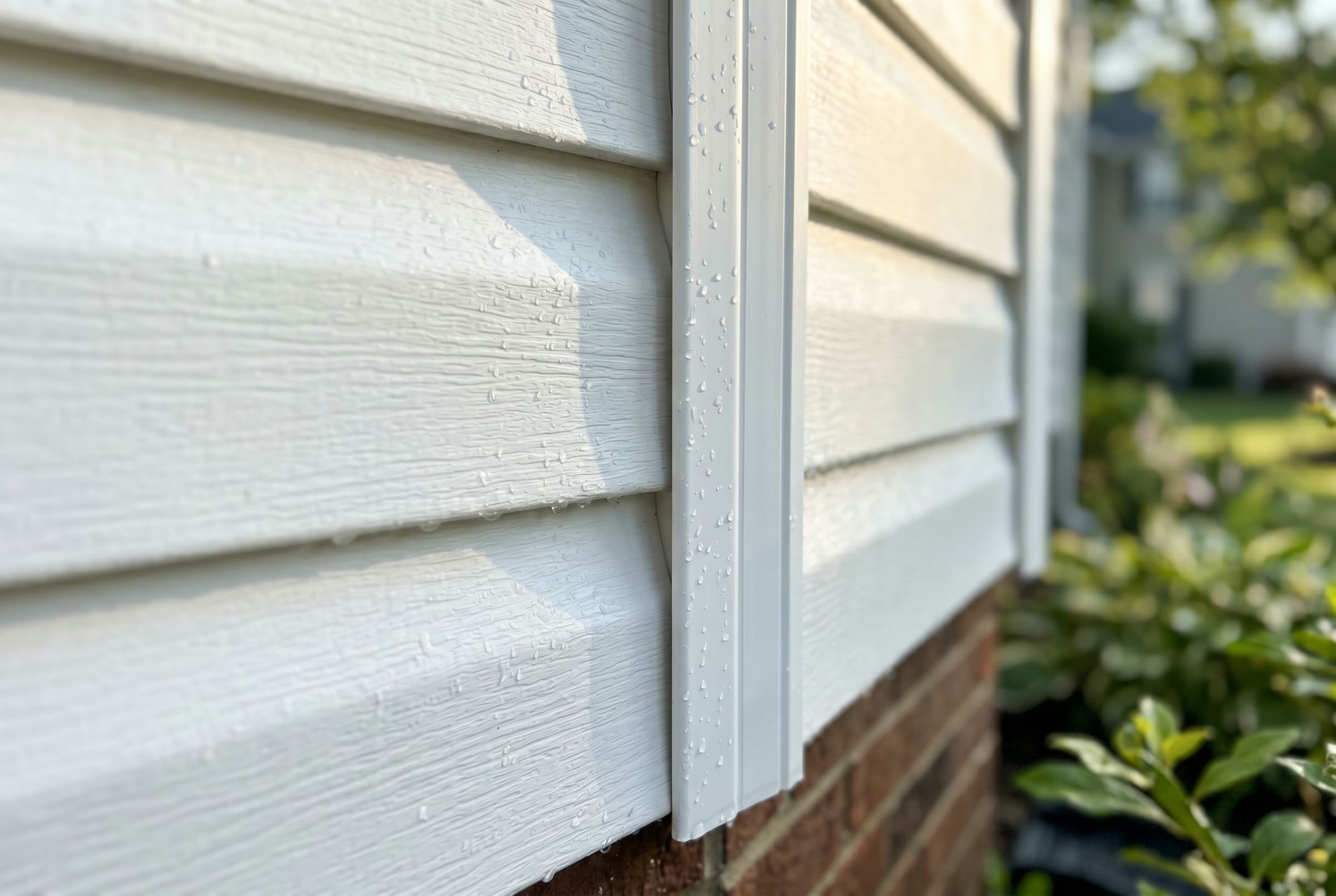 Clean vinyl siding edge after a spring soft-wash