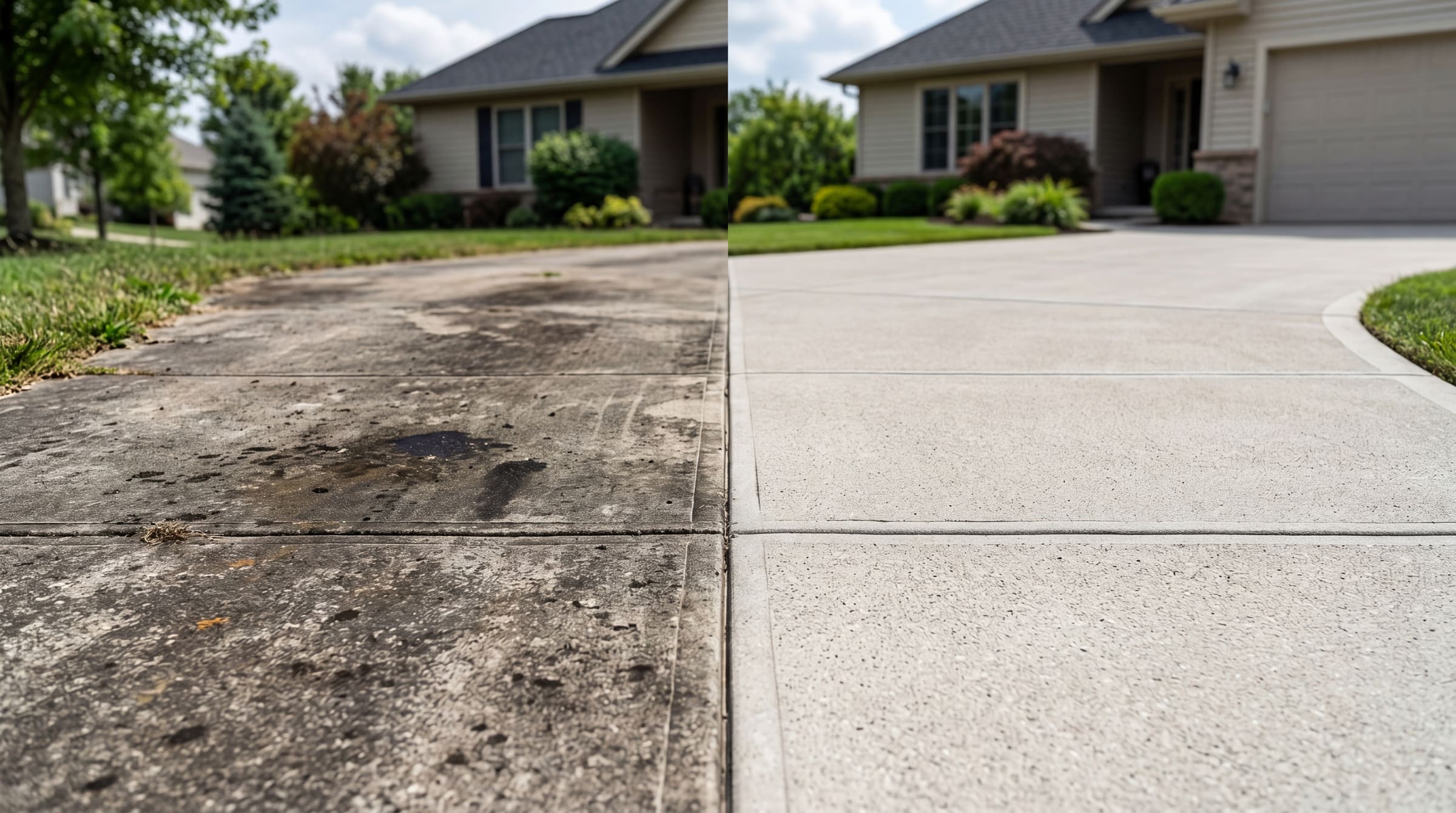 Oil-stained driveway clean